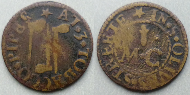 Tooley Street, M C AT 3 TOBACCO PIPES farthing N5137 Tooley Street, M C AT 3 TOBACCO PIPES farthing N5137
